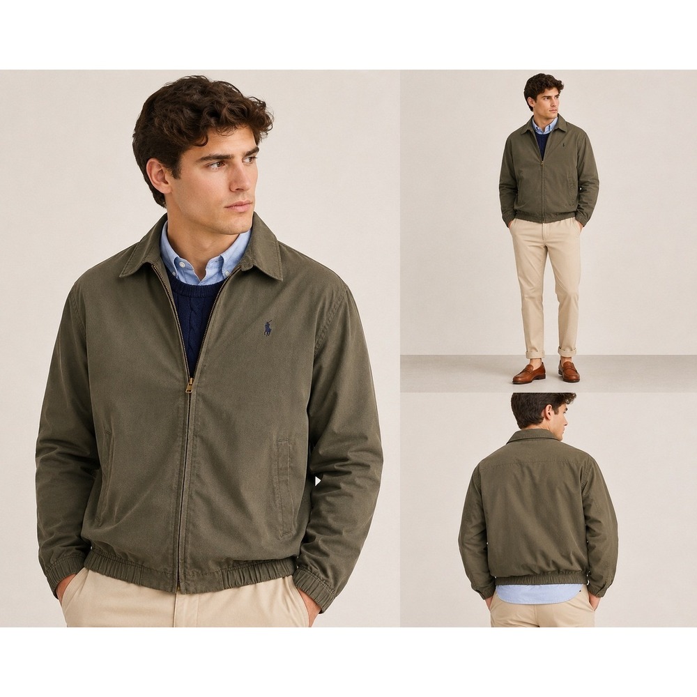 VTG USA 90s Polo Ralph Lauren Jacket Pony Logo Mens XL Olive Full Zip Preppy